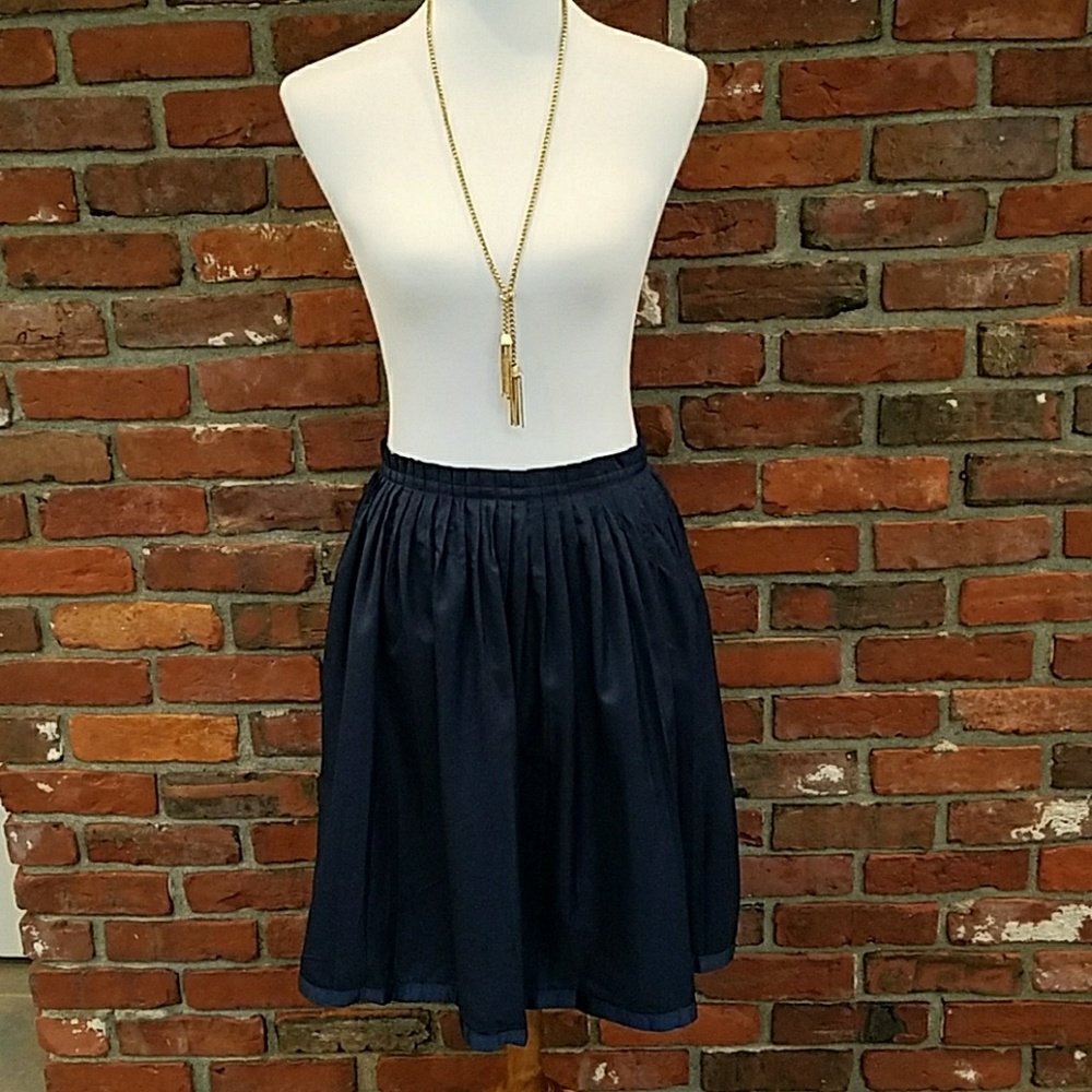 Navy Blue Pleated Skirt